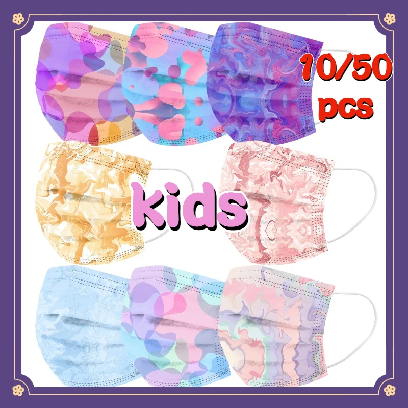 

50PC Kids Disposable Face Mask Child 3ply Tie Dyed Mouth Mask For Kids Children Colored Pm2.5 Mask No Decoration 3Ply Ear Loop