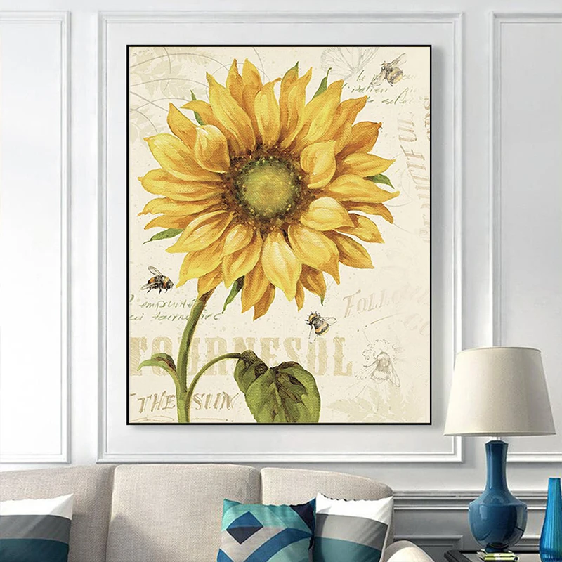 Голубое небо и белые облака Подсолнух художественная живопись по номерам