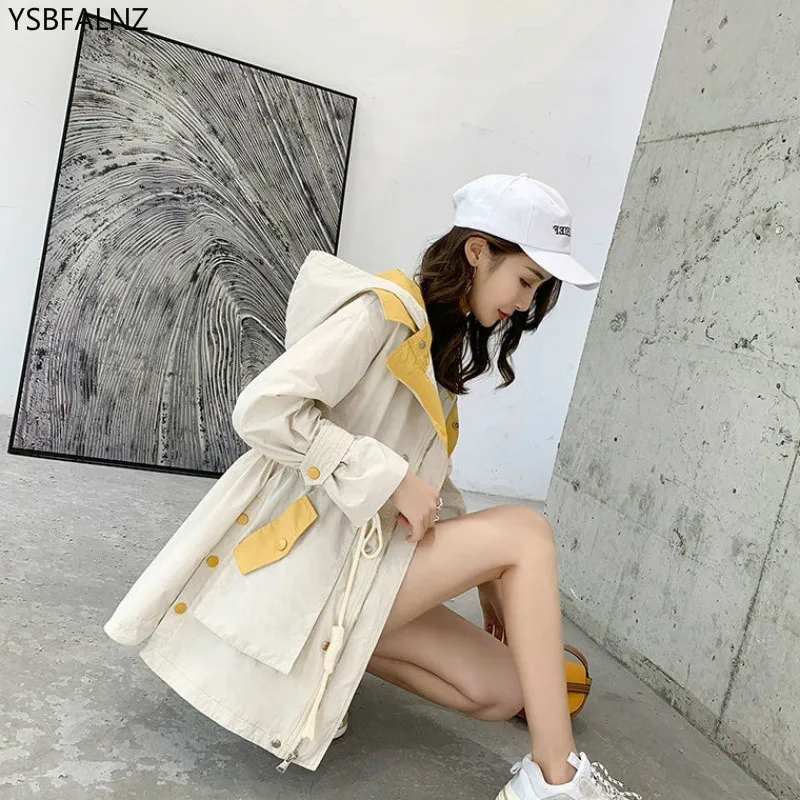 

Ropa Mujer/Otoño Длинная женская одежда 2021 Тренч Весна Casaco Feminino размера плюс с капюшоном Ropa Femenina свободного кроя с завязками, Новинка