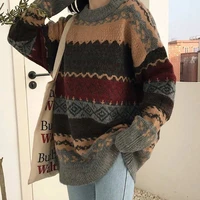 women vintage sweater knitted jumper college loose winter striped jumper pullovers korean knitwear autumn casual tops femme 2021