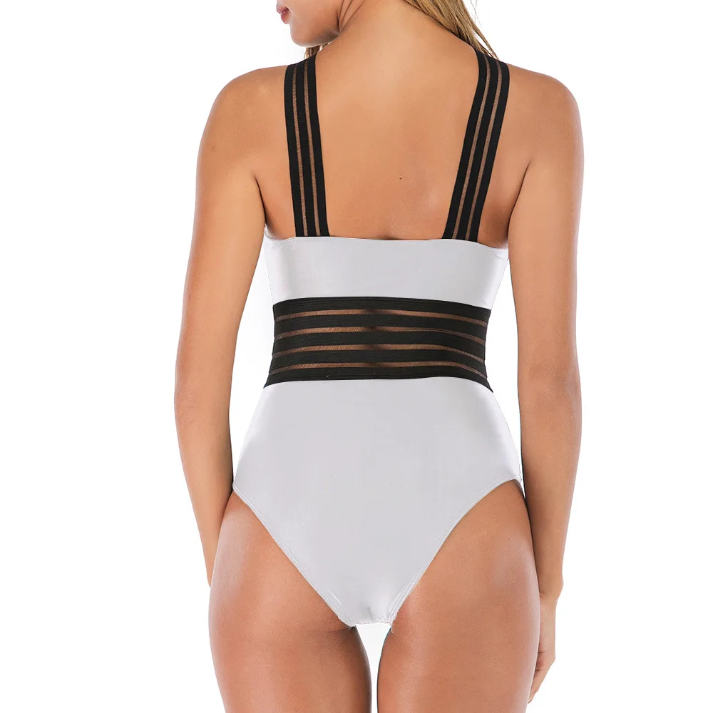 2019 Sexy One Piece Swimsuit Women High Neck Bandage Cross Back Monokini Black Swimwear Bathing Suit Swimming XL | Спорт и