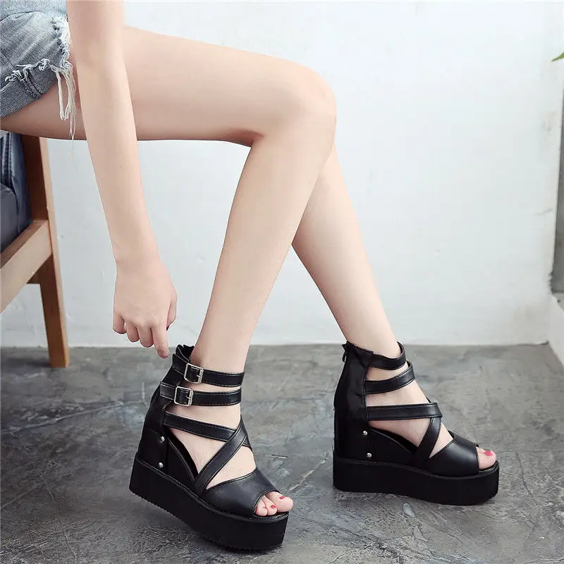 

Женские сандалии на танкетке, босоножки в римском стиле на толстой подошве, с открытым носком, лето 2021