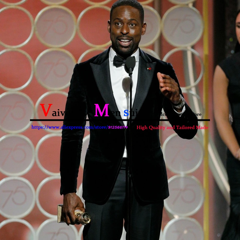 Мужской бархатный Свадебный костюм черный из 2 предметов смокинг для жениха с