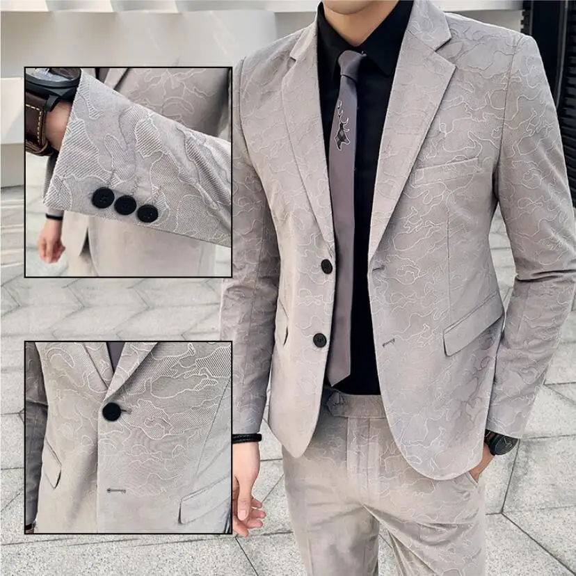 2019 мужские костюмы азиатского размера серый официальный Блейзер брюки свадебный