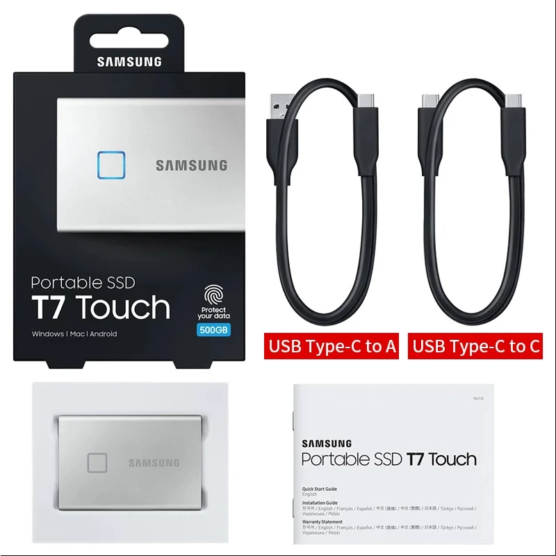 

Samsung T7 Touch Portable SSD 1TB USB3.2 500GB 2TB Fingerprint Recognition Unlock Type-C interface External Solid State Drive