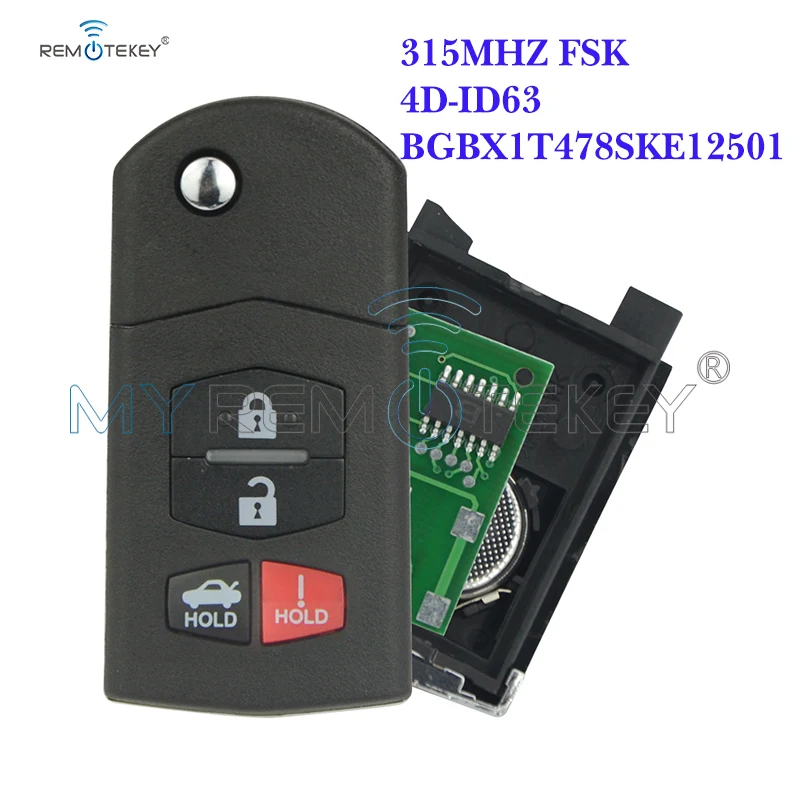 Флип ключ Remtekey BGBX1T478SKE12501 4 кнопки 315 МГц 4D63 чип дистанционный брелок для ключа Mazda 3