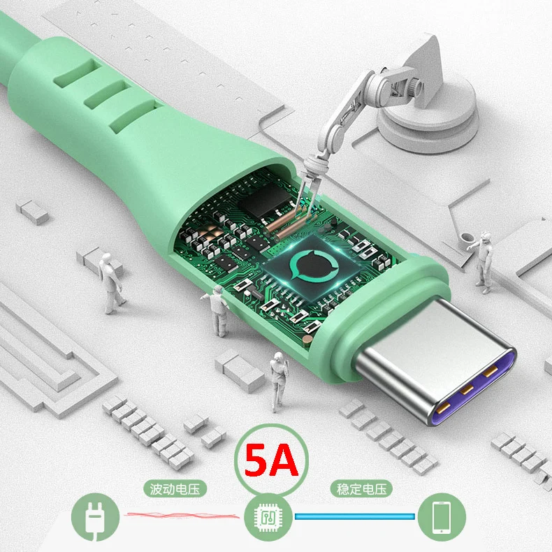 5А Быстрый стабильный ток зарядный кабель для телефона Android Type c Micro USB