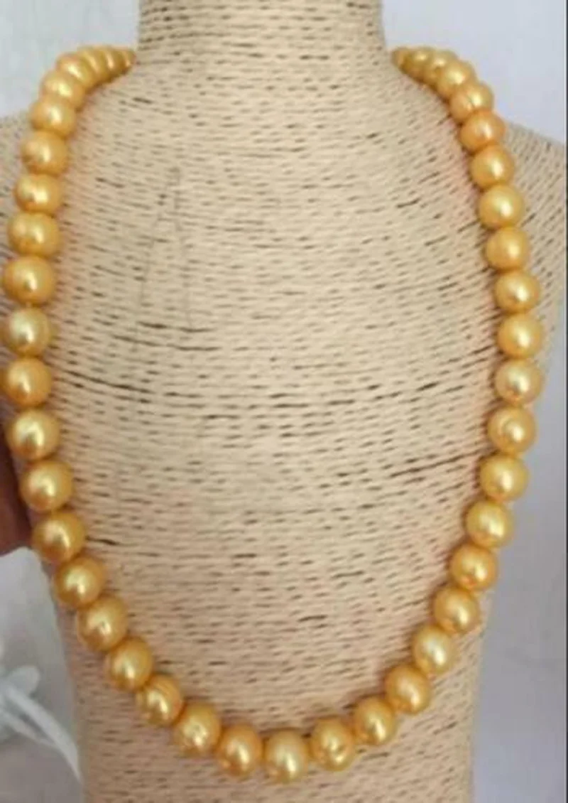 

18" Aaa 8-9MM South Sea Natural Golden Pearl Necklace 14k Gold Plated Clasp