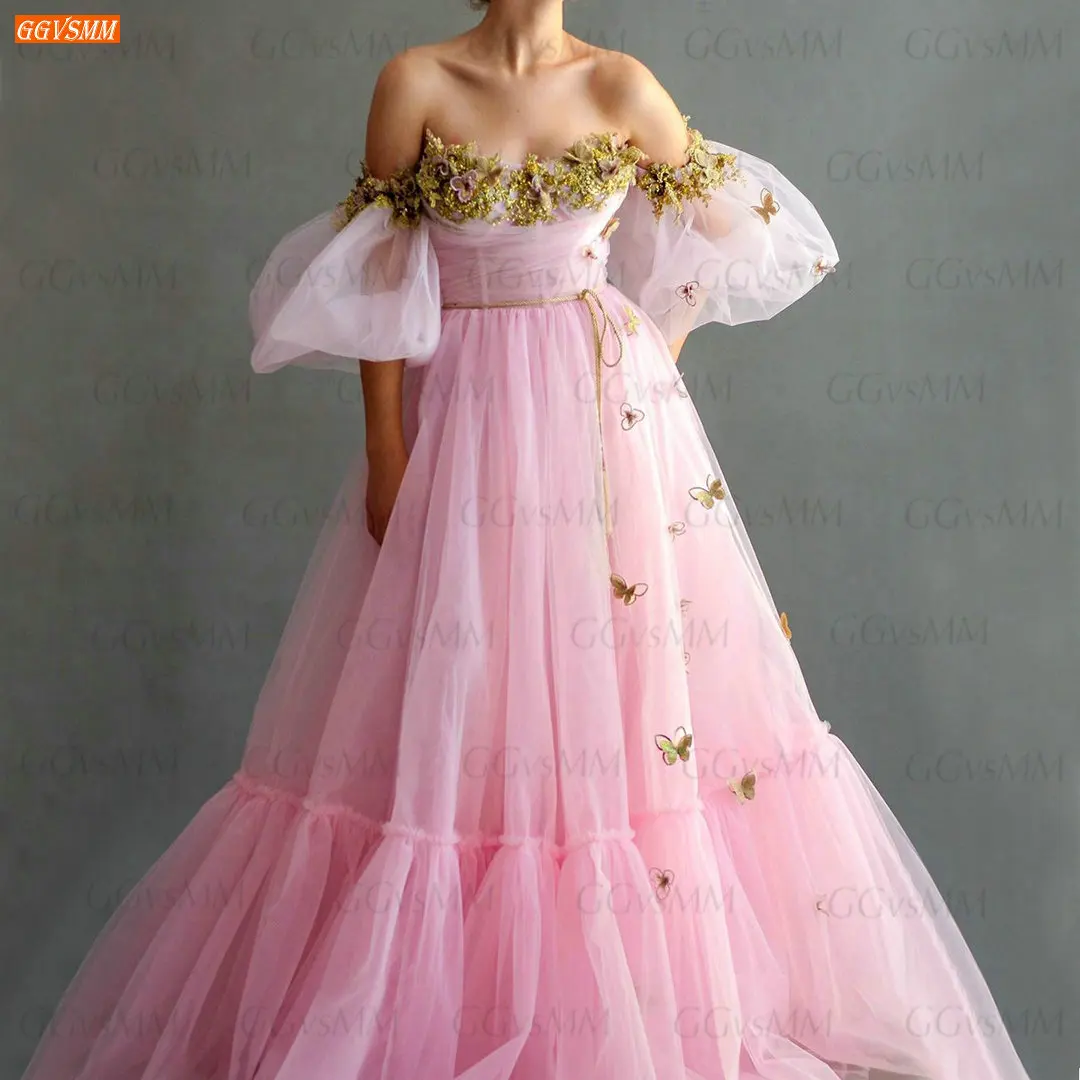 

Elegant Pink Prom Dresses 2021 Vestidos De Fiesta Largos Elegantes De Gala A Line Tulle Gold Appliqued Robe De Bal Femme Longue