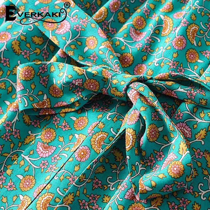 Женское платье с цветочным принтом Everkaki длинное винтажное комбинация поясом