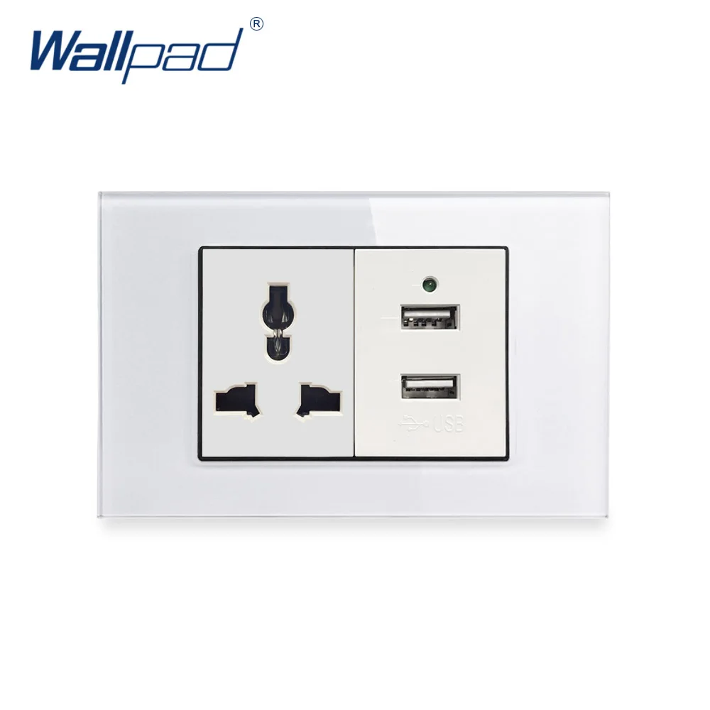 

3 Pin MF Socket With 2USB Charger Wallpad Luxury Tempered Glass Panel Electric Wall Power Socket Electrical Outlets For Home