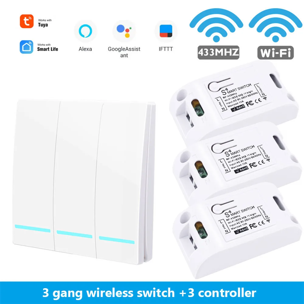w 3 gang 3 Receiver SMATRUL Tuya Smart Life APP push Wi-Fi переключатель светильник AC 110 В 220 В RF 433 МГц настенный DIY релейный таймер модуль Google Home Amazon Alexa - Цвет: w 3 gang 3 Receiver
