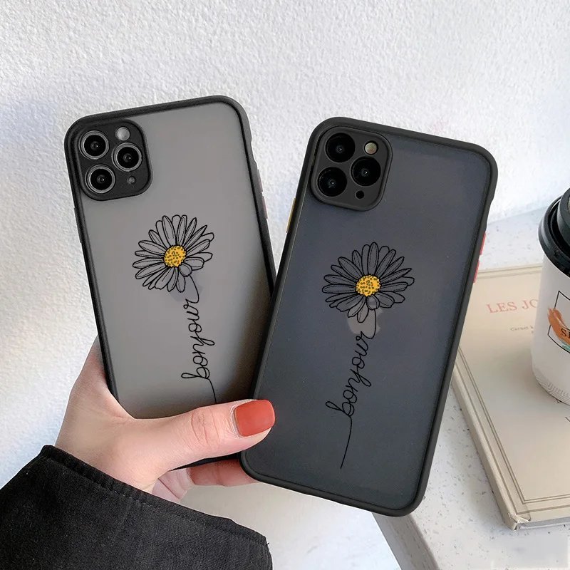 

Black Lines daisy Flowers Phone Case For iPhone 13 12 mini 7 6 X 8 Plus 11Pro XS MAX XR SE2020 Clear Silicone Soft Funda Designs