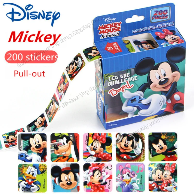 Pegatinas de dibujos animados de Disney, Elsa, Anna, Princesa Sof&iacute;a, Mickey, extra&iacute;bles, juguetes, 200 hojas en caja-2