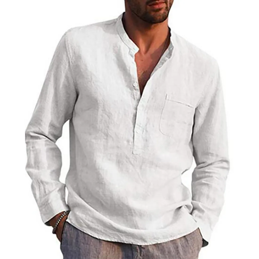

Dihope Men Shirts 2021 Spring Fashion Men's Long Sleeve V-neck Casual Beach Shirt Men's Clothing Large Size Chemise Homme