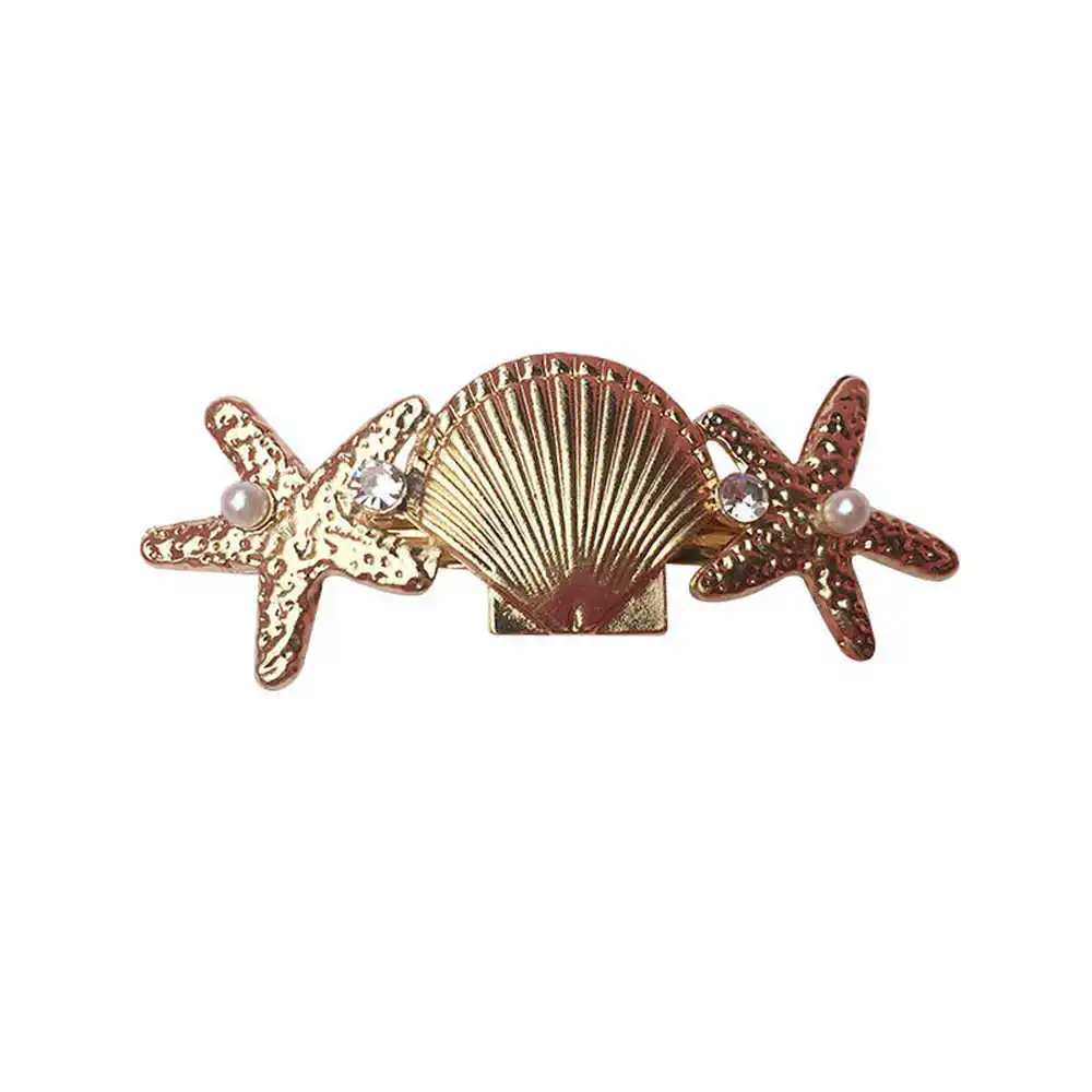 

One exquisite fashion bun sea star shield clip hair pearl crystal barrette spring clip for women plating gold accessories