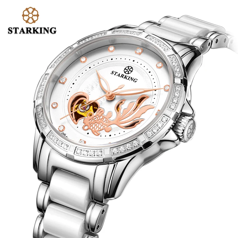 Часы STARKING женские механические с автоматическим скелетом модные белые