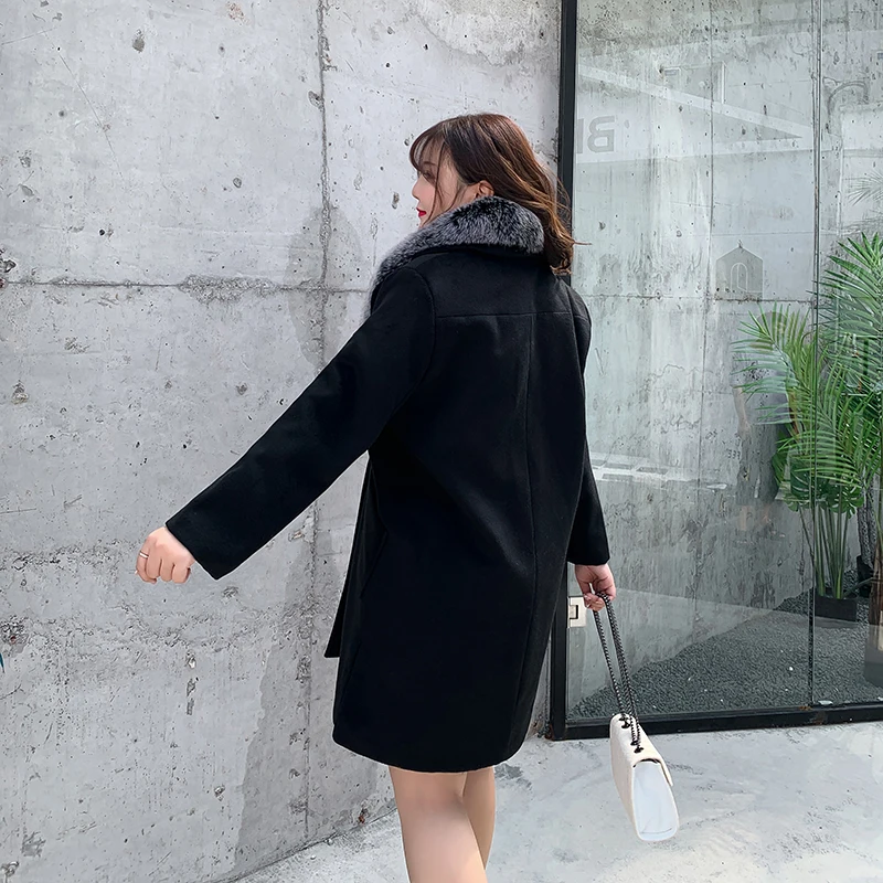Толстые пальто женщин 2019 новое шерстяное натуральным лисьим мехом меховой