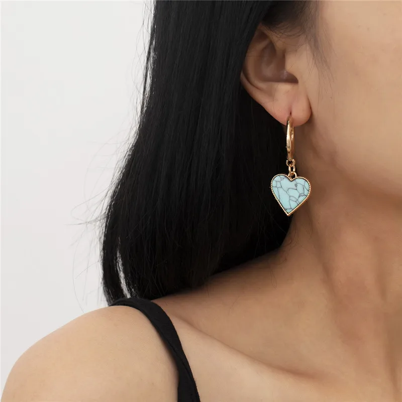 

European And American Fashion Jewelry Classic Retro Turquoise Trendy Female Earrings Personality Punk Peach Heart Alloy Earrings