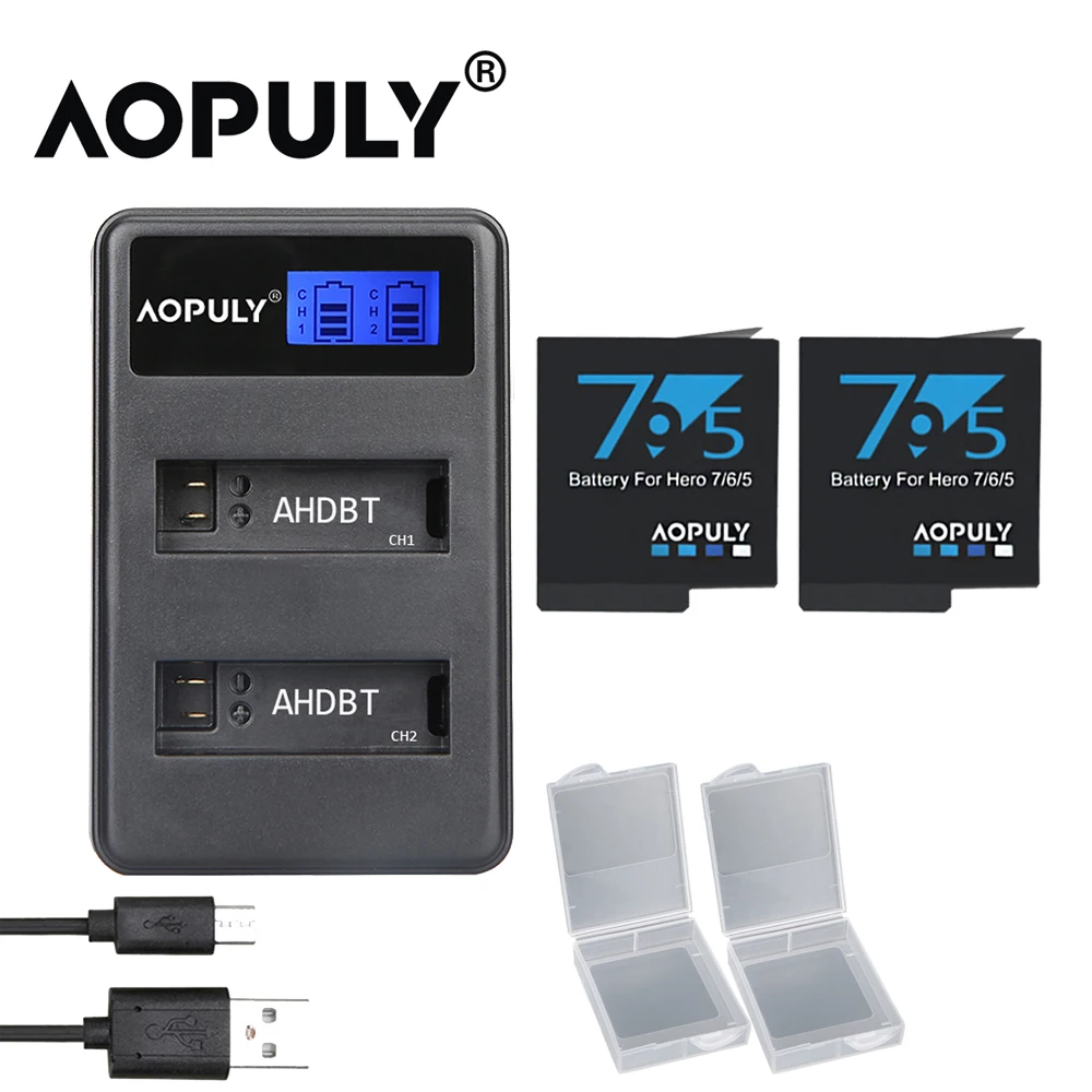 Оригинальный аккумулятор AOPULY для GoPro Hero 8 7 6 5 черный или тройное зарядное