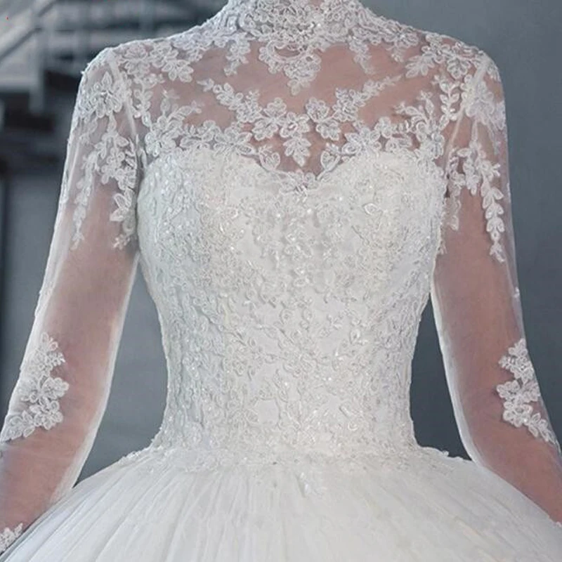 Фото Vestido de baile Vintage, Vestidos de boda de Princesa, манга larga, аппликации abiertos en la espalda, encaje de tul, falda escal №3