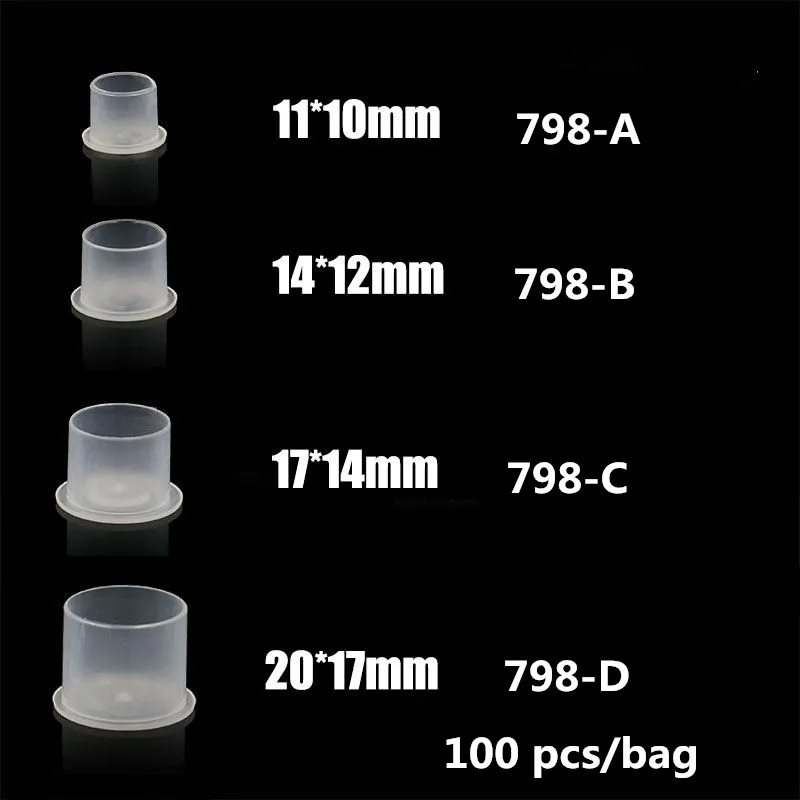 

100 PCS Disposable Microblading Steady Plastic Tattoo Ink Cups 4 sizes Permanent Makeup Pigment Clear Holder Container Cap