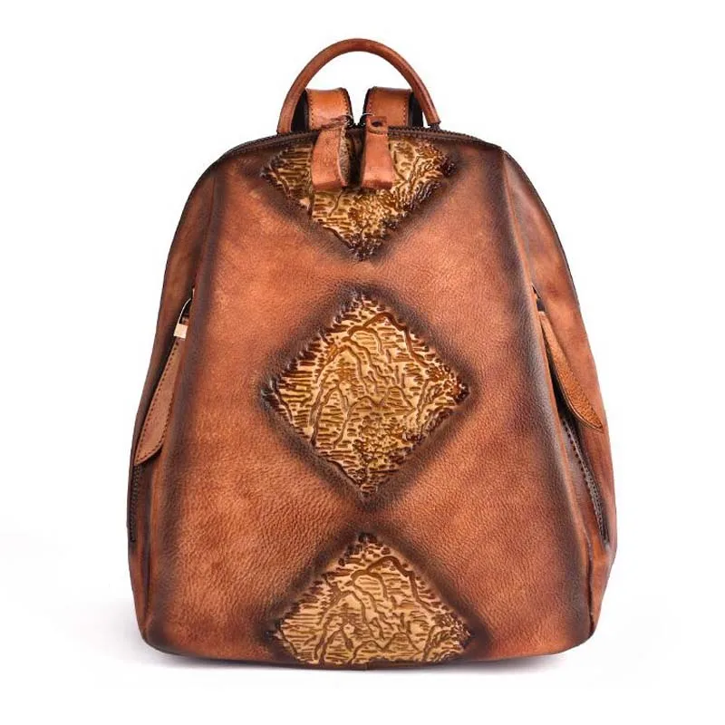 brown yellow Женский кожаный рюкзак, винтажный рельефный рюкзак Mochila Feminina, повседневный женский рюкзак, женская сумка на плечо, рюкзак для путешествий - Цвет: brown yellow