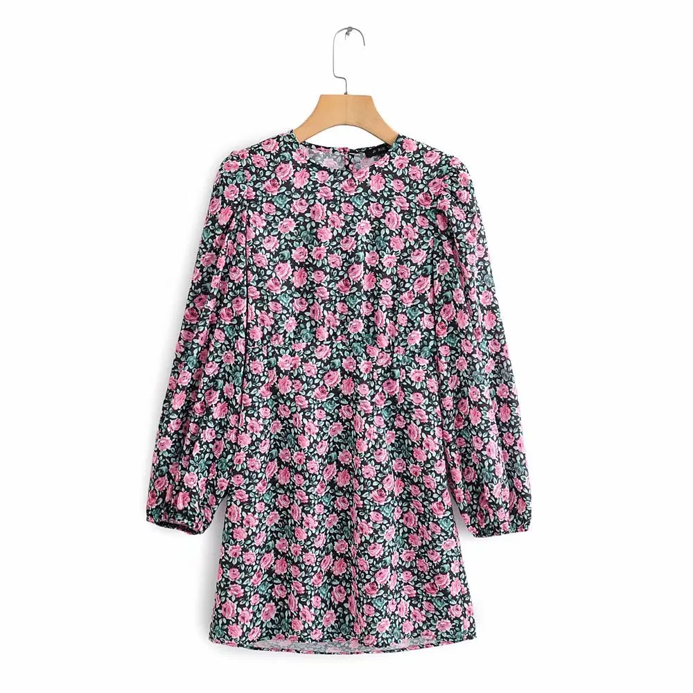 Женское повседневное облегающее мини платье с круглым вырезом и цветочным