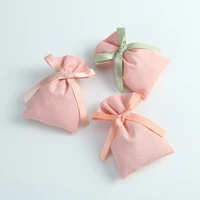 50pcs pink cotton burlap jewelry bag packing with ribbon organizer wedding christmas party candy gift bag custom logo display