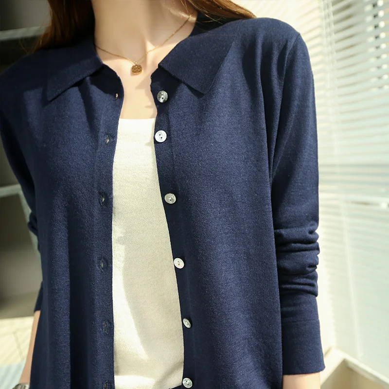 

LONGMING 2021 New Women Cardigan 100% Merino Wool Cardigan Sweaters Spring Knit Sweater Top Autumn Sweater Shirt Crop Top Female