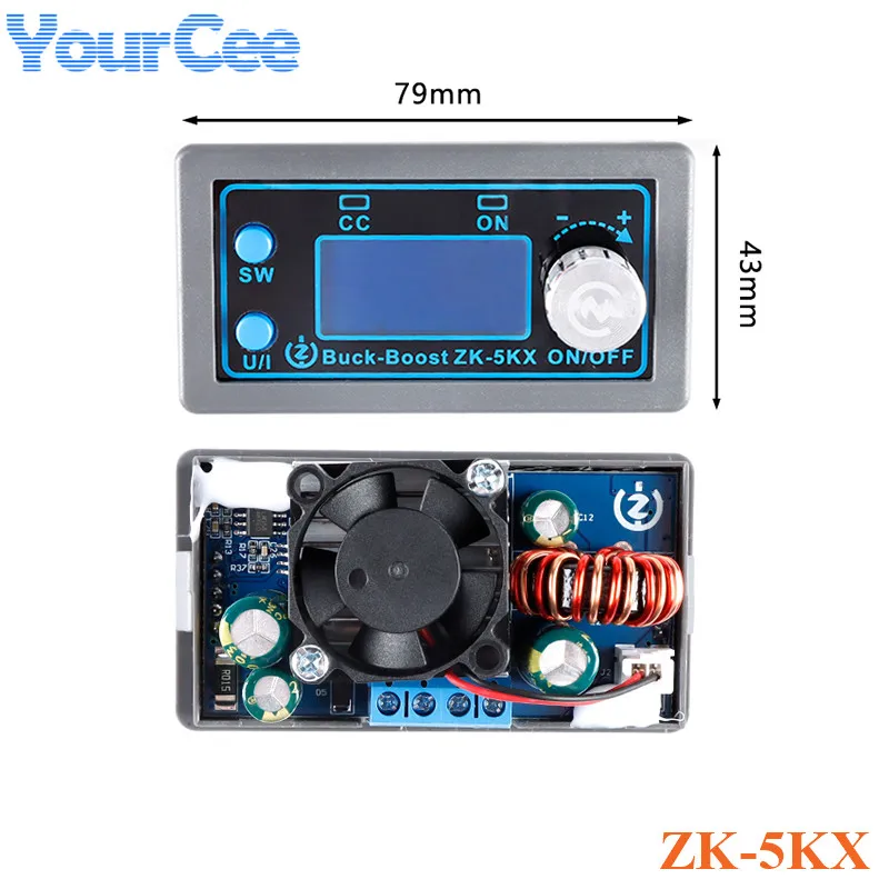 

ZK-5KX DC Buck Boost Converter Board Module Step Up Down Power Module 0.6-36V 5A 5V 6V 12V 24V 80W CC CV Adjustable Regulated