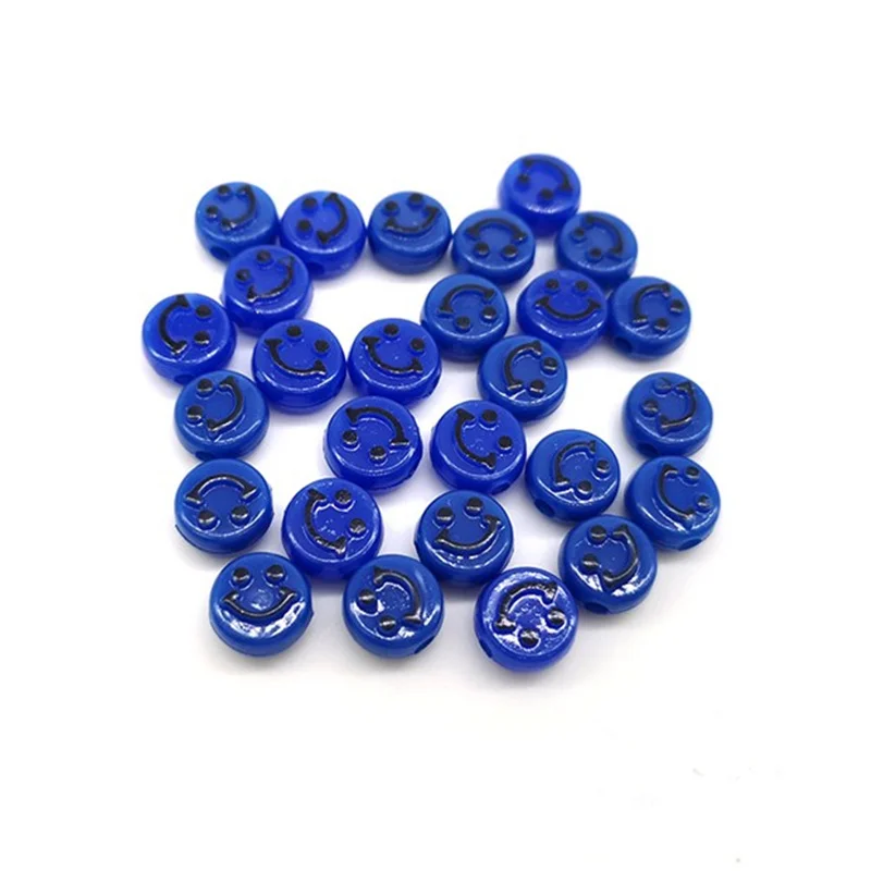 New Fashion 10mm Acrylic 100pcs Relief Three-Dimensional Round Smiling Face Flat Beads DIY Jewelry Bracelet Necklace Accessories