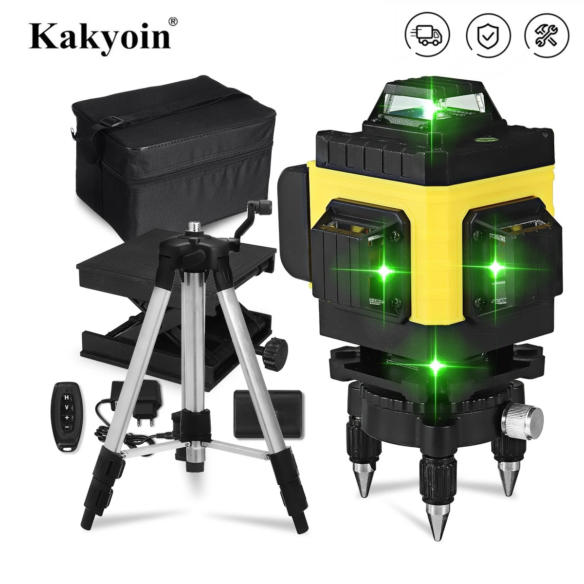 

Laser Level 4D 16 Lines Auto Self Leveling 360° Rotary Measure Horizontal Vertical Cross Remote Control LED Display Green Light