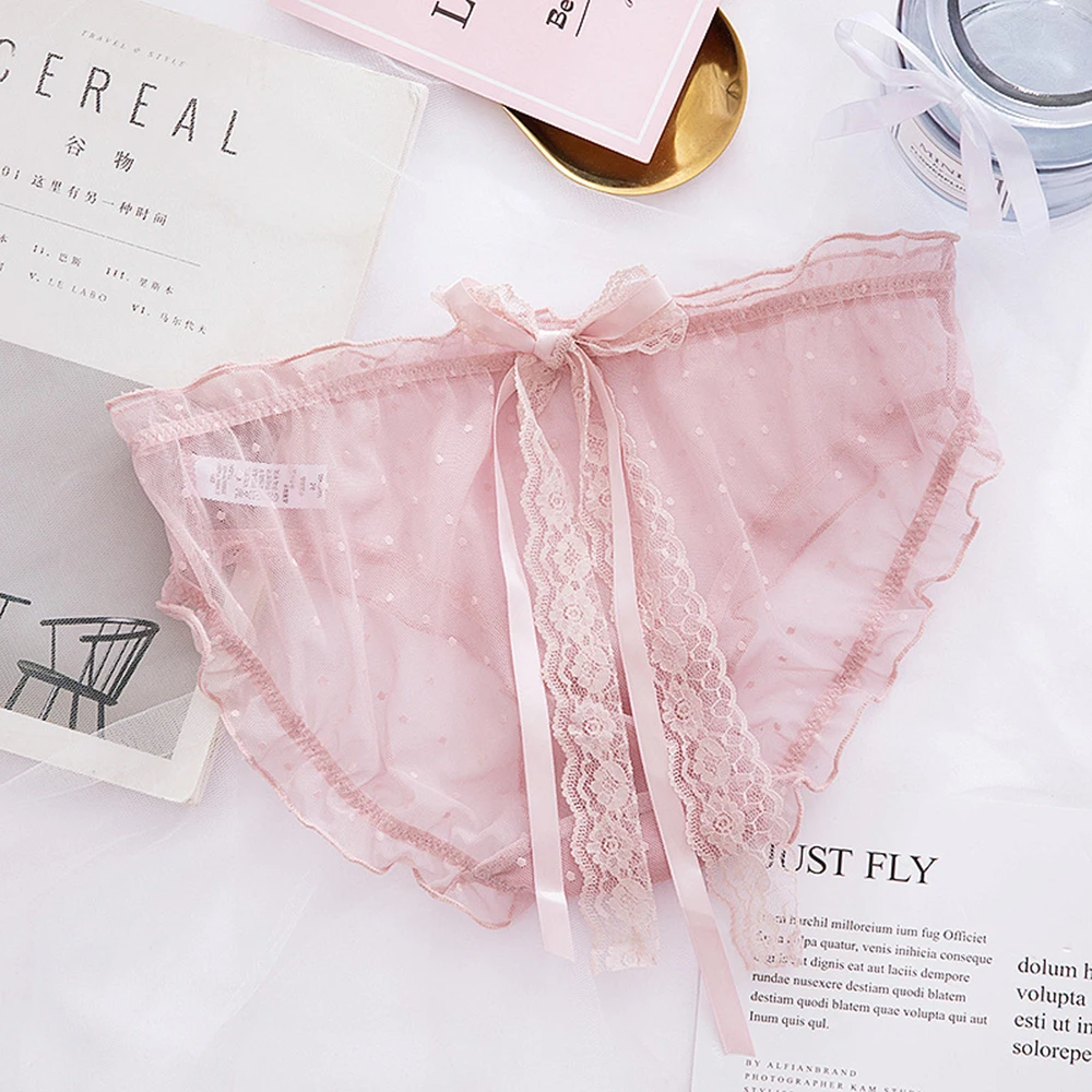 

New Breathable Underwear Sexy Lace Bowknot Panties Women Fashion Transparent Briefs Mid-Waist Comfortable Ladies Underpants