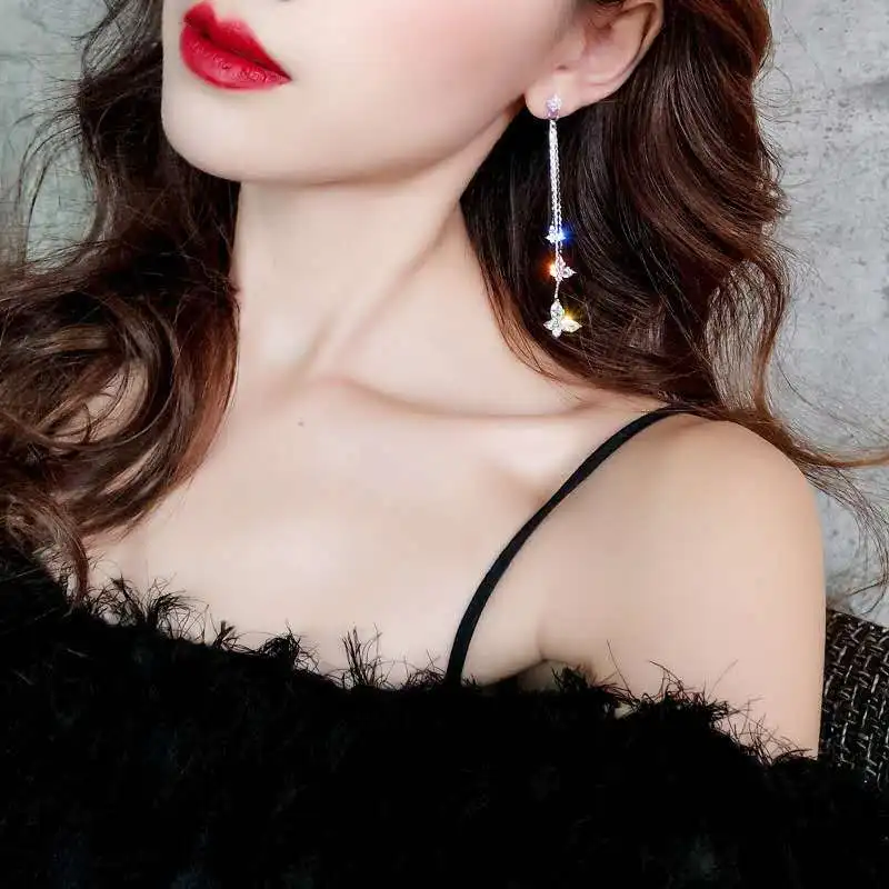 

Crystal Butterfly earrings Tassels Eardrop Female South Korean Temperament Long Ears Chain Joker earring Stud earrings Trend