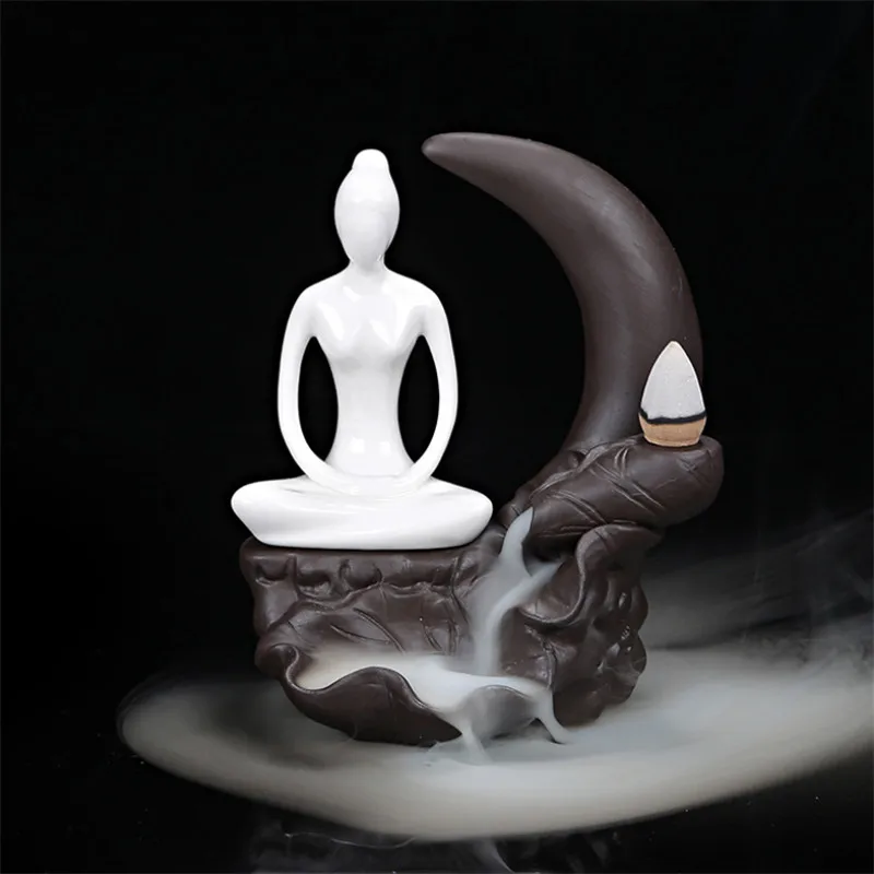 Подставка для благовоний в виде пруда с лунным светом йоги и девушек