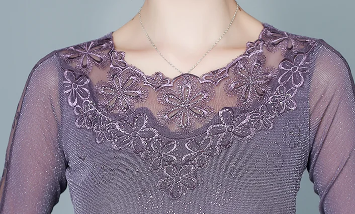 

S-4XL Plus size Women clothing Spring 2021 Patchwork Lace T shirt Korean fashion Mesh Tops Long sleeve Casual shirt