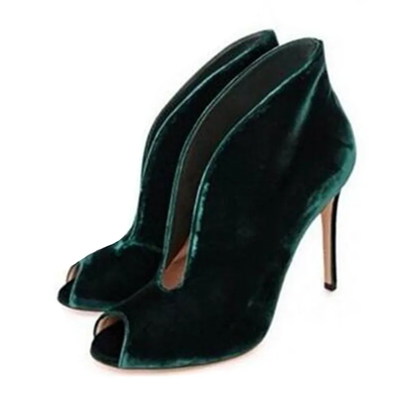 

Sexy Peep Toe Women Pumps Deep V Front High Heels Slip On Wedding Dress Shoes Woman Ankle Boots Valentine Shoes