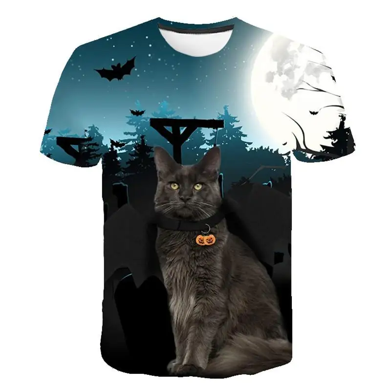 

Summer clothing for boys and girls, cute black and white cat T-shirt, casual fashion, fun, Lucky Cat 3D T-shirt 2021