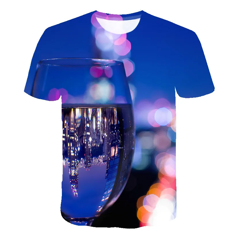 

New Funny Male T-shirt Fashion Short Sleeve Wine Glass Pattern Printed T Shirt Harajuku Vogue Men Clothes O Neck Tops OverSize