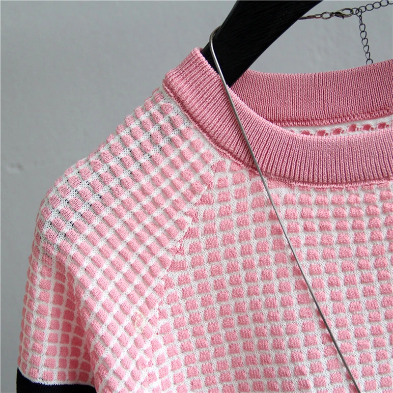 

New Vintage Ladies Tops Striped Summer Blouse Pink Elasticity Short Sleeve Blue Women Blouse