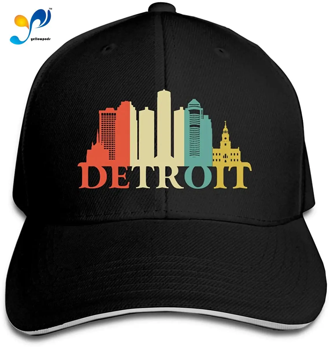 

Retro Style Detroit Michigan Skyline Men Cotton Classic Baseball Cap Adjustable Size