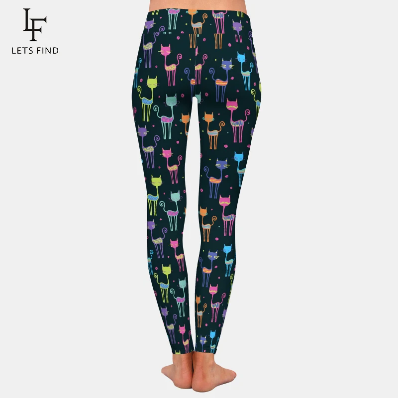 

Spring new fitness fashion 3D color cartoon cat print women's high waist stretch leggings plus size