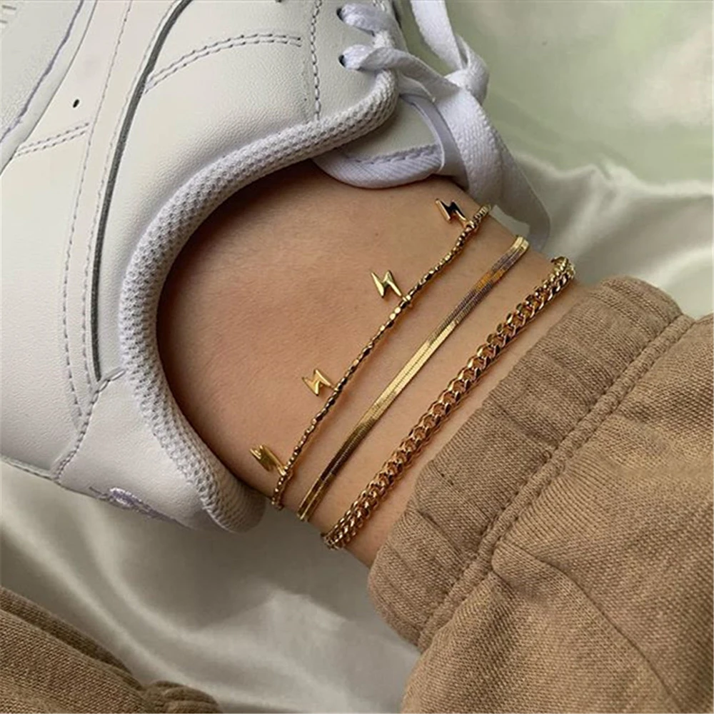 

Vintage Women's Chain Anklet Summer Bohemian Lightning Metal Snake Chain Leg Anklet Beach Jewelry Gift