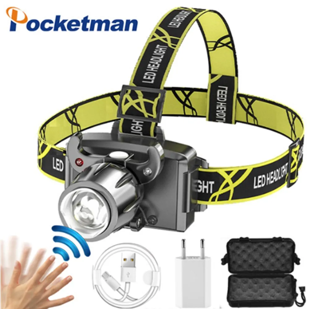 

Pccketman Body Motion Sensor Koplamp Zoomable Led Koplamp Usb Oplaadbare Koplamp Hoofd Front Light Met Ingebouwde Batterij