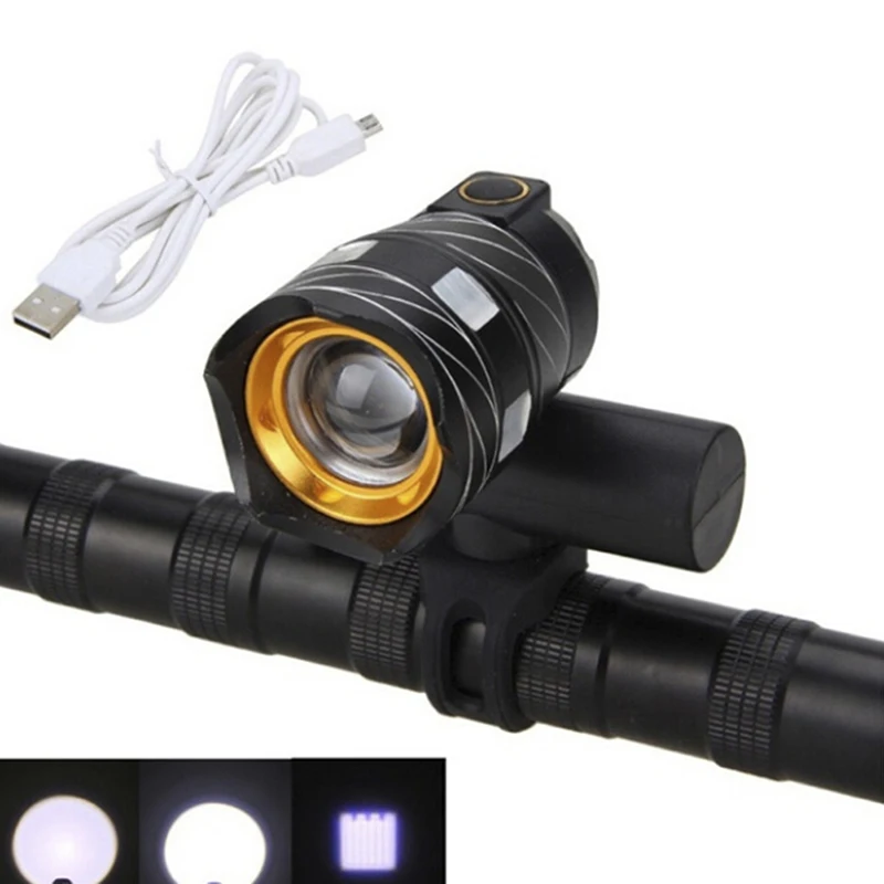 

T6 LED Bicycle Light Bike Front Lamp Outdoor Zoomable Torch Headlight USB Rechargeable Built-in Battery 3000mAh 3.7V