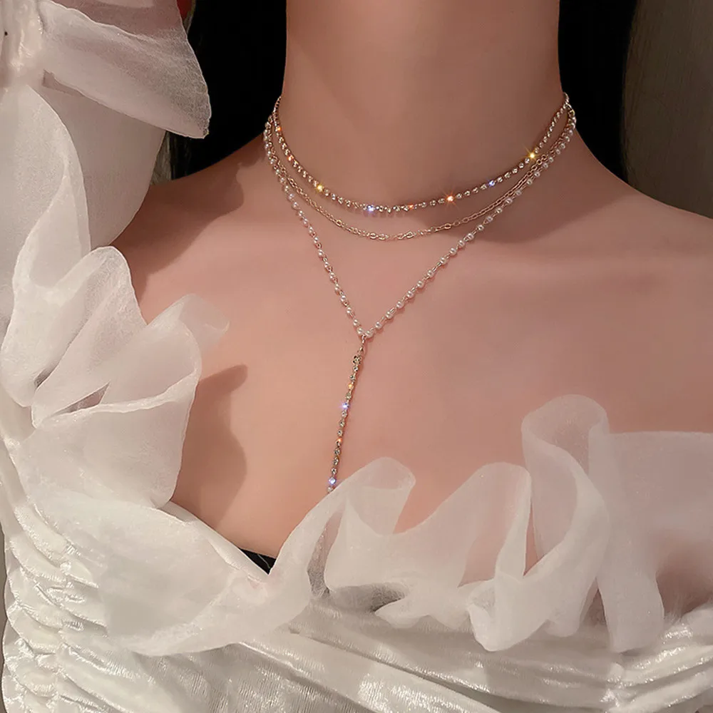 

2022 New Fashion Pearl Diamond Multilayer Necklace Simple Personality Trend Necklace Party Jewelry Exquisite Gifts Wholesale