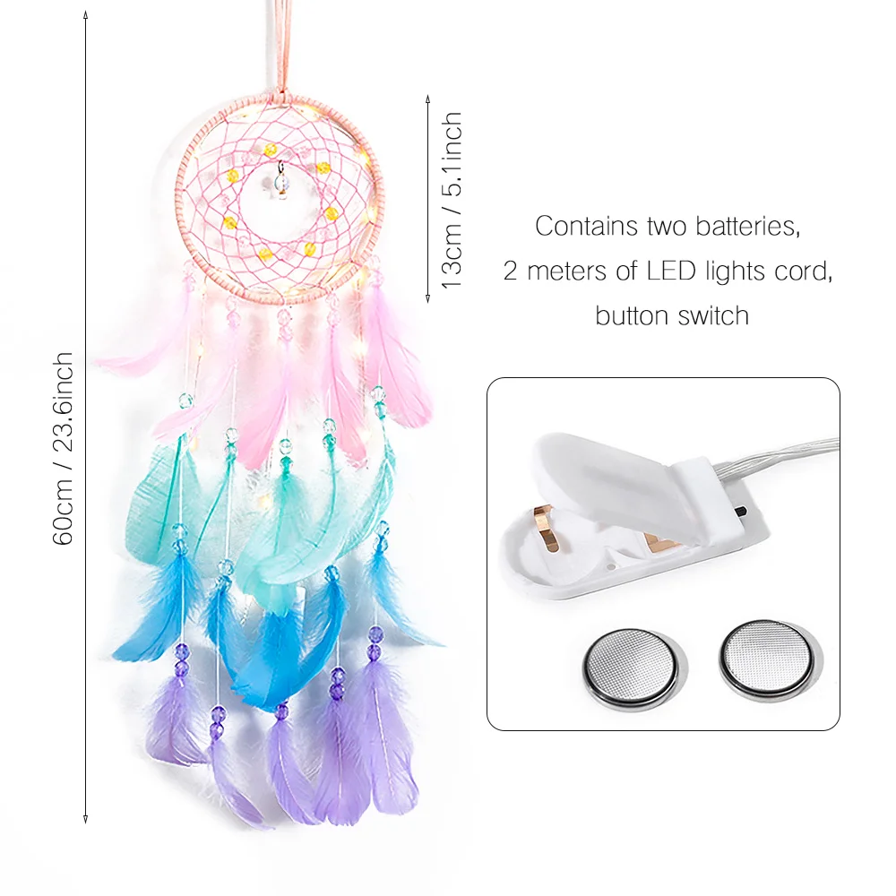 

Wall Led Handmade Feather Braided Wind Chimes Art For Room Decoration Hanging Home Decor Decoration Girl Heart Birthday Gift SD