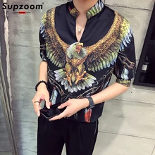 2020 New Arrival Brand Clothing Men Shirt Summer Thin Male Sleeve Printing Leisure Three Quarter Mandarin Collar Casual Shirts