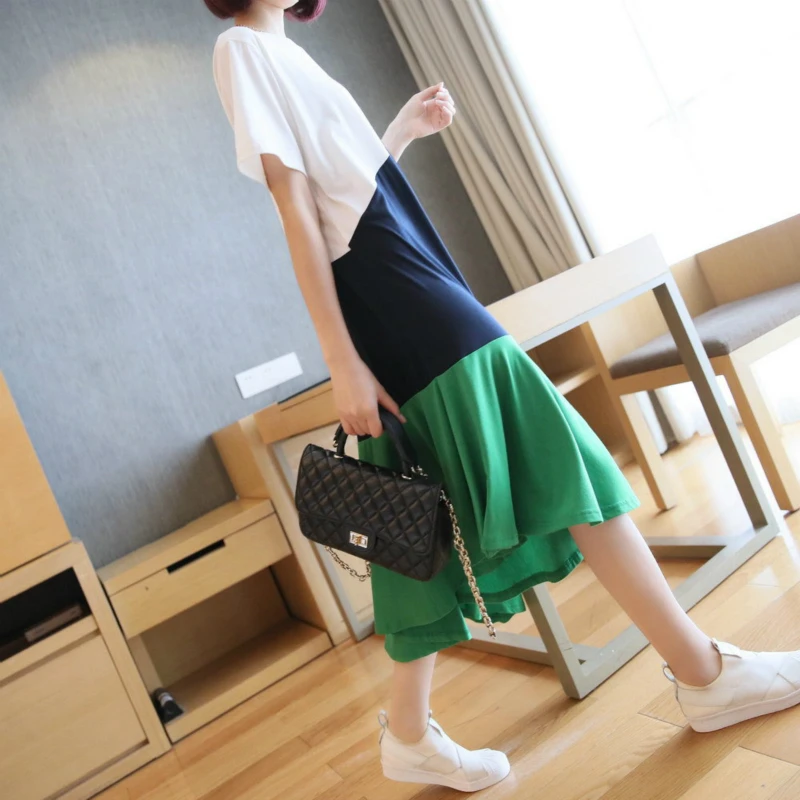 

Контрастное асимметричное платье с оборками, женские миди платья с коротким рукавом, Новое поступление 2020, женское летнее платье размера пл...